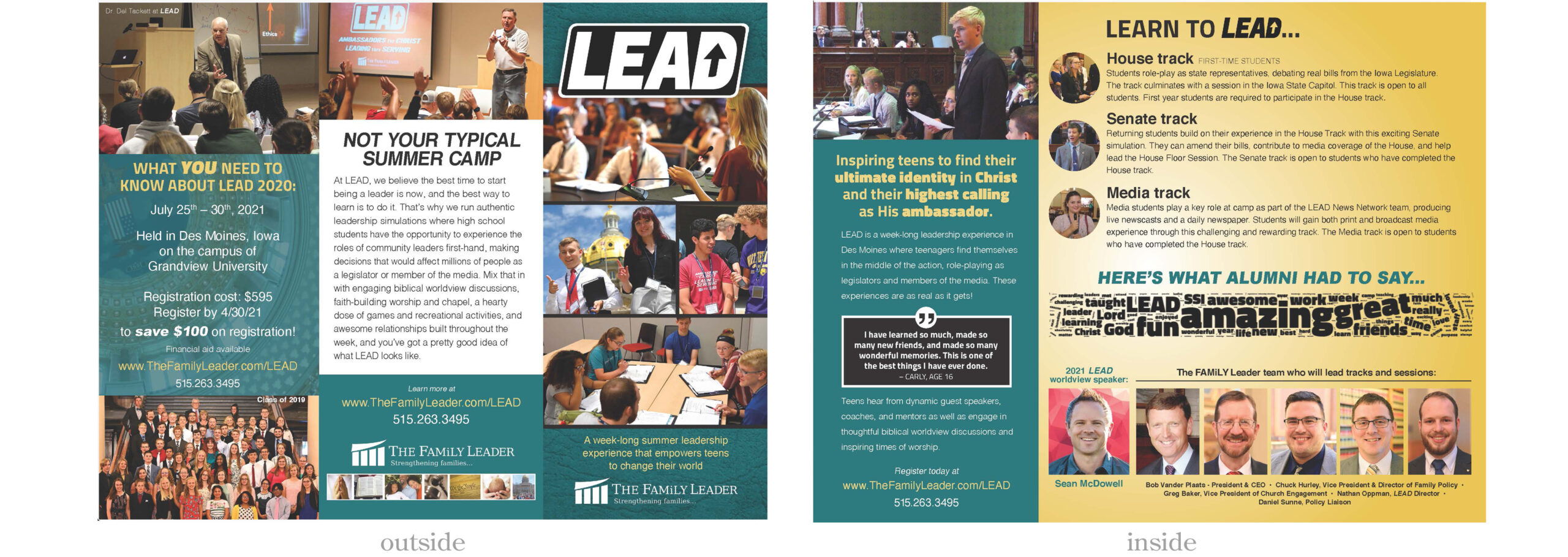 The Family Leader's brochure for the LEAD student summer camp 2021