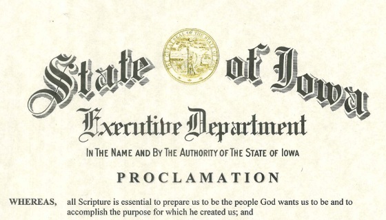 Branstad’s Bible proclamation ‘unconstitutional’? Two perspectives